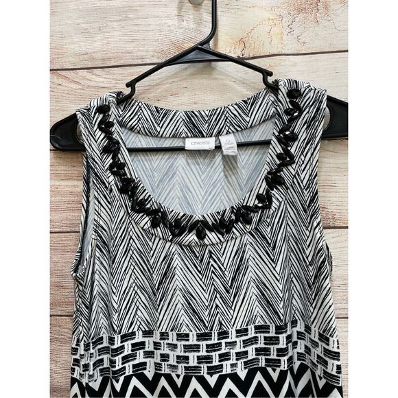 CHICOS BLACK AND WHITE MAXI DRESS WITH BEADED NECKLINE‎ - Picture 6 of 8
